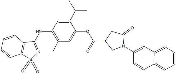 4-[(1,1-dioxido-1,2-benzisothiazol-3-yl)amino]-2-isopropyl-5-methylphenyl 1-(2-naphthyl)-5-oxo-3-pyrrolidinecarboxylate,298684-69-2,结构式