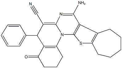 8-amino-4-oxo-5-phenyl-1,3,4,5,10,11,12,13-octahydro-2H,9H-cyclohepta[4',5']thieno[3',2':5,6]pyrimido[1,2-a]quinoline-6-carbonitrile,298685-58-2,结构式