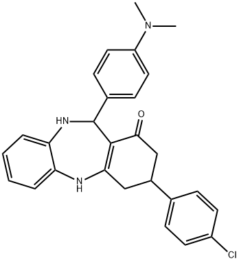 3-(4-chlorophenyl)-11-[4-(dimethylamino)phenyl]-2,3,4,5,10,11-hexahydro-1H-dibenzo[b,e][1,4]diazepin-1-one,298686-01-8,结构式
