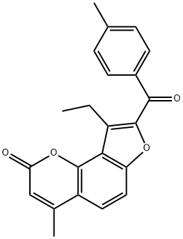 9-ethyl-4-methyl-8-(4-methylbenzoyl)-2H-furo[2,3-h]chromen-2-one 化学構造式