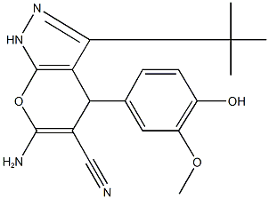 6-amino-3-(tert-butyl)-4-(4-hydroxy-3-methoxyphenyl)-1,4-dihydropyrano[2,3-c]pyrazole-5-carbonitrile 化学構造式