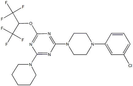 2-[4-(3-chlorophenyl)-1-piperazinyl]-4-(1-piperidinyl)-6-[2,2,2-trifluoro-1-(trifluoromethyl)ethoxy]-1,3,5-triazine 结构式