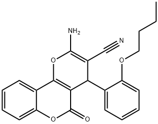 2-amino-4-(2-butoxyphenyl)-5-oxo-4H,5H-pyrano[3,2-c]chromene-3-carbonitrile 结构式