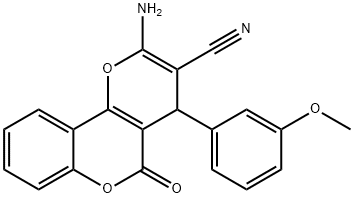 2-amino-4-(3-methoxyphenyl)-5-oxo-4H,5H-pyrano[3,2-c]chromene-3-carbonitrile 结构式