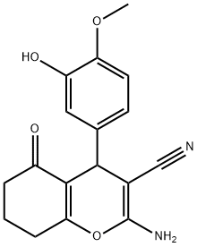 2-amino-4-(3-hydroxy-4-methoxyphenyl)-5-oxo-5,6,7,8-tetrahydro-4H-chromene-3-carbonitrile Structure