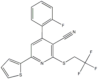 4-(2-fluorophenyl)-6-(2-thienyl)-2-[(2,2,2-trifluoroethyl)sulfanyl]nicotinonitrile Structure