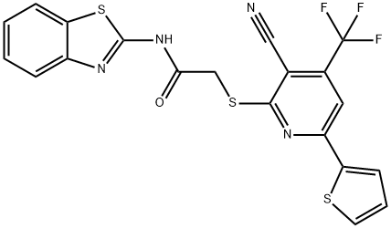 N-(1,3-benzothiazol-2-yl)-2-{[3-cyano-6-(2-thienyl)-4-(trifluoromethyl)-2-pyridinyl]sulfanyl}acetamide Structure