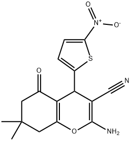 2-amino-4-{5-nitro-2-thienyl}-7,7-dimethyl-5-oxo-5,6,7,8-tetrahydro-4H-chromene-3-carbonitrile Structure