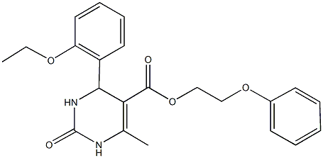 2-(phenyloxy)ethyl 4-[2-(ethyloxy)phenyl]-6-methyl-2-oxo-1,2,3,4-tetrahydropyrimidine-5-carboxylate 化学構造式