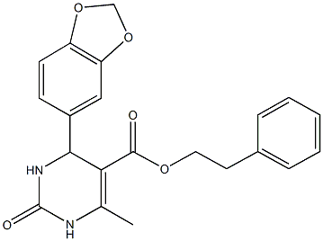 2-phenylethyl 4-(1,3-benzodioxol-5-yl)-6-methyl-2-oxo-1,2,3,4-tetrahydro-5-pyrimidinecarboxylate 化学構造式