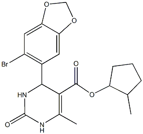 2-methylcyclopentyl 4-(6-bromo-1,3-benzodioxol-5-yl)-6-methyl-2-oxo-1,2,3,4-tetrahydro-5-pyrimidinecarboxylate Structure
