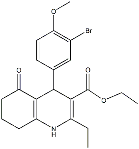 ethyl 4-[3-bromo-4-(methyloxy)phenyl]-2-ethyl-5-oxo-1,4,5,6,7,8-hexahydroquinoline-3-carboxylate,299408-15-4,结构式