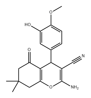2-amino-4-(3-hydroxy-4-methoxyphenyl)-7,7-dimethyl-5-oxo-5,6,7,8-tetrahydro-4H-chromene-3-carbonitrile 结构式