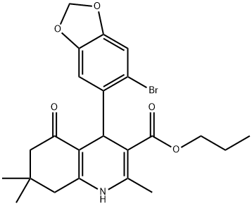 propyl 4-(6-bromo-1,3-benzodioxol-5-yl)-2,7,7-trimethyl-5-oxo-1,4,5,6,7,8-hexahydro-3-quinolinecarboxylate 结构式