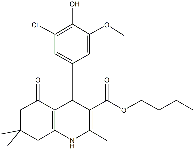 butyl 4-[3-chloro-4-hydroxy-5-(methyloxy)phenyl]-2,7,7-trimethyl-5-oxo-1,4,5,6,7,8-hexahydroquinoline-3-carboxylate,299450-37-6,结构式