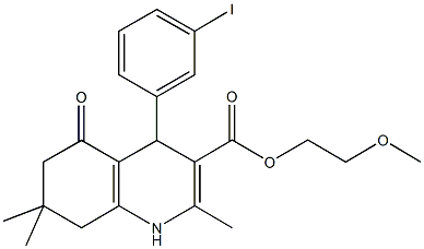 2-(methyloxy)ethyl 4-(3-iodophenyl)-2,7,7-trimethyl-5-oxo-1,4,5,6,7,8-hexahydroquinoline-3-carboxylate Struktur