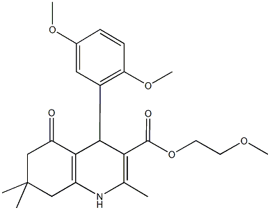 2-methoxyethyl 4-(2,5-dimethoxyphenyl)-2,7,7-trimethyl-5-oxo-1,4,5,6,7,8-hexahydroquinoline-3-carboxylate 化学構造式