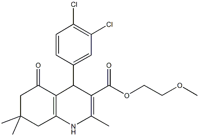 2-methoxyethyl 4-(3,4-dichlorophenyl)-2,7,7-trimethyl-5-oxo-1,4,5,6,7,8-hexahydroquinoline-3-carboxylate,299450-71-8,结构式