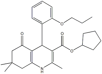 cyclopentyl 2,7,7-trimethyl-5-oxo-4-[2-(propyloxy)phenyl]-1,4,5,6,7,8-hexahydroquinoline-3-carboxylate Structure