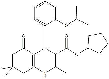 cyclopentyl 2,7,7-trimethyl-4-{2-[(1-methylethyl)oxy]phenyl}-5-oxo-1,4,5,6,7,8-hexahydroquinoline-3-carboxylate 化学構造式