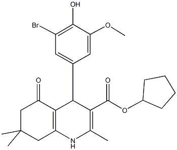 cyclopentyl 4-[3-bromo-4-hydroxy-5-(methyloxy)phenyl]-2,7,7-trimethyl-5-oxo-1,4,5,6,7,8-hexahydroquinoline-3-carboxylate Struktur
