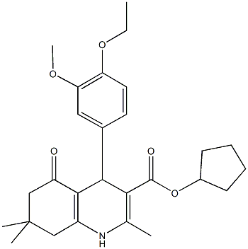 cyclopentyl 4-(4-ethoxy-3-methoxyphenyl)-2,7,7-trimethyl-5-oxo-1,4,5,6,7,8-hexahydro-3-quinolinecarboxylate,299450-88-7,结构式