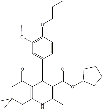 cyclopentyl 2,7,7-trimethyl-4-[3-(methyloxy)-4-(propyloxy)phenyl]-5-oxo-1,4,5,6,7,8-hexahydroquinoline-3-carboxylate Structure