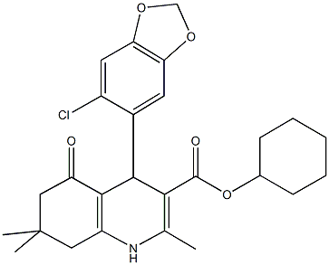 cyclohexyl 4-(6-chloro-1,3-benzodioxol-5-yl)-2,7,7-trimethyl-5-oxo-1,4,5,6,7,8-hexahydro-3-quinolinecarboxylate Structure