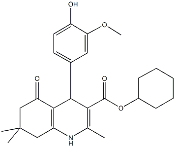 cyclohexyl 4-(4-hydroxy-3-methoxyphenyl)-2,7,7-trimethyl-5-oxo-1,4,5,6,7,8-hexahydro-3-quinolinecarboxylate 化学構造式