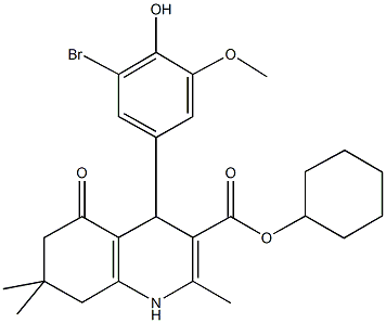 cyclohexyl 4-(3-bromo-4-hydroxy-5-methoxyphenyl)-2,7,7-trimethyl-5-oxo-1,4,5,6,7,8-hexahydro-3-quinolinecarboxylate Structure