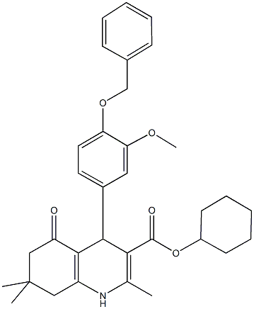 cyclohexyl 4-[4-(benzyloxy)-3-methoxyphenyl]-2,7,7-trimethyl-5-oxo-1,4,5,6,7,8-hexahydro-3-quinolinecarboxylate 结构式