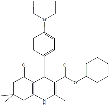 cyclohexyl 4-[4-(diethylamino)phenyl]-2,7,7-trimethyl-5-oxo-1,4,5,6,7,8-hexahydro-3-quinolinecarboxylate 化学構造式