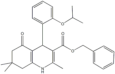 phenylmethyl 2,7,7-trimethyl-4-{2-[(1-methylethyl)oxy]phenyl}-5-oxo-1,4,5,6,7,8-hexahydroquinoline-3-carboxylate Struktur