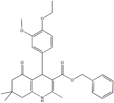 benzyl 4-(4-ethoxy-3-methoxyphenyl)-2,7,7-trimethyl-5-oxo-1,4,5,6,7,8-hexahydro-3-quinolinecarboxylate,299451-53-9,结构式