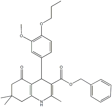 benzyl 4-(3-methoxy-4-propoxyphenyl)-2,7,7-trimethyl-5-oxo-1,4,5,6,7,8-hexahydro-3-quinolinecarboxylate,299451-54-0,结构式