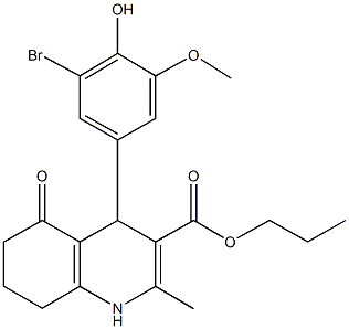 propyl 4-[3-bromo-4-hydroxy-5-(methyloxy)phenyl]-2-methyl-5-oxo-1,4,5,6,7,8-hexahydroquinoline-3-carboxylate 化学構造式