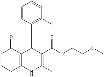 2-methoxyethyl 4-(2-iodophenyl)-2-methyl-5-oxo-1,4,5,6,7,8-hexahydroquinoline-3-carboxylate Struktur