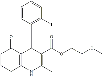 2-methoxyethyl 4-(2-iodophenyl)-2-methyl-5-oxo-1,4,5,6,7,8-hexahydroquinoline-3-carboxylate 化学構造式