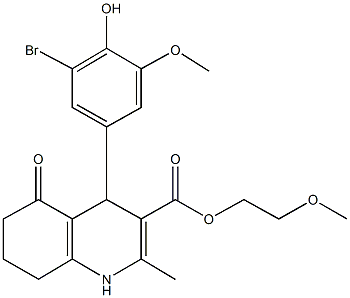 2-(methyloxy)ethyl 4-[3-bromo-4-hydroxy-5-(methyloxy)phenyl]-2-methyl-5-oxo-1,4,5,6,7,8-hexahydroquinoline-3-carboxylate 化学構造式