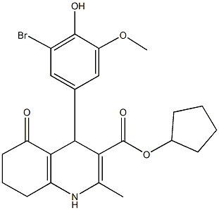 cyclopentyl 4-[3-bromo-4-hydroxy-5-(methyloxy)phenyl]-2-methyl-5-oxo-1,4,5,6,7,8-hexahydroquinoline-3-carboxylate,299453-09-1,结构式