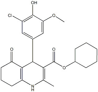 cyclohexyl 4-[3-chloro-4-hydroxy-5-(methyloxy)phenyl]-2-methyl-5-oxo-1,4,5,6,7,8-hexahydroquinoline-3-carboxylate Struktur