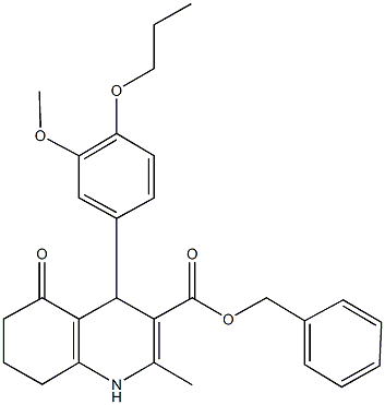 benzyl 4-(3-methoxy-4-propoxyphenyl)-2-methyl-5-oxo-1,4,5,6,7,8-hexahydro-3-quinolinecarboxylate Struktur