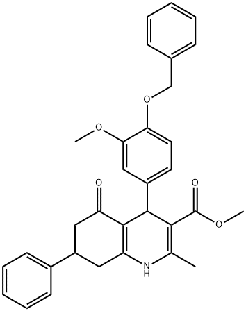 methyl 4-[4-(benzyloxy)-3-methoxyphenyl]-2-methyl-5-oxo-7-phenyl-1,4,5,6,7,8-hexahydro-3-quinolinecarboxylate,299454-05-0,结构式