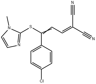 2-{3-(4-chlorophenyl)-3-[(1-methyl-1H-imidazol-2-yl)sulfanyl]-2-propenylidene}malononitrile 化学構造式
