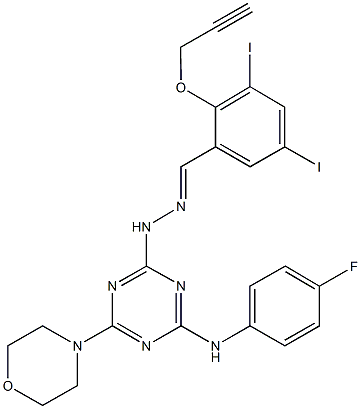 3,5-diiodo-2-(2-propynyloxy)benzaldehyde [4-(4-fluoroanilino)-6-(4-morpholinyl)-1,3,5-triazin-2-yl]hydrazone|