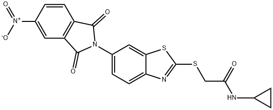 N-cyclopropyl-2-[(6-{5-nitro-1,3-dioxo-1,3-dihydro-2H-isoindol-2-yl}-1,3-benzothiazol-2-yl)sulfanyl]acetamide Structure