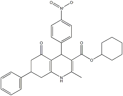 cyclohexyl 4-{4-nitrophenyl}-2-methyl-5-oxo-7-phenyl-1,4,5,6,7,8-hexahydro-3-quinolinecarboxylate 化学構造式