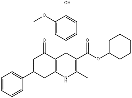 cyclohexyl 4-(4-hydroxy-3-methoxyphenyl)-2-methyl-5-oxo-7-phenyl-1,4,5,6,7,8-hexahydroquinoline-3-carboxylate,299944-94-8,结构式