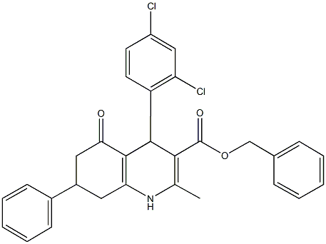 benzyl 4-(2,4-dichlorophenyl)-2-methyl-5-oxo-7-phenyl-1,4,5,6,7,8-hexahydroquinoline-3-carboxylate Struktur