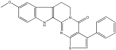 9-methoxy-3-phenyl-7,12-dihydrothieno[2'',3'':4',5']pyrimido[1',2':1,2]pyrido[3,4-b]indol-4(6H)-one Struktur